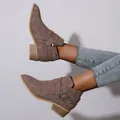 Elegant taupe pointed toe ankle boots featuring chunky square heel and side zipper detail - 36 / Coffee