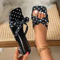 French style polka dot bow sandals with square toe and block heel for elegant women - 35 / Black