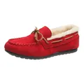 Rote Wildleder-Damenmoccasins für den Winter mit warmem Kunstfellfutter und Schleife - 35 / Rot