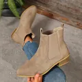 Classic women's vintage khaki suede Chelsea boots featuring a comfortable square heel - Khaki