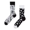 Unique black and white mismatched crew socks featuring cute animal paw print patterns - One Size / Cat Paw Prints