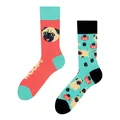Mismatched animal jacquard crew socks with cute pug patterns for men and women - One Size / Playing Ball Dog