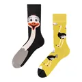 Unique mismatched AB socks featuring funny cartoon ostrich animal jacquard design - One Size / Big Eye Ostrich