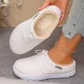 Stylish white fuzzy lined slippers with warm faux fur and durable rubber sole for women - White