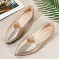 Elegant champagne gold metallic pointed-toe ballet flats for women with soft cushioned insole - 35 / Gold