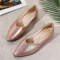 Elegant rose gold metallic pointed-toe ballet flats for women with soft cushioned insole - 35 / Pink