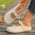 Modische Mary Jane Mules aus beigem Wildleder mit Schleife für Damen im Freizeit-Look - 36 / Beige