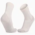 Thick white merino wool hiking socks for men featuring reinforced heels and cushioned soles - One Size / Crew Socks / White