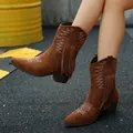 Brown suede western boots with fringe tassels and white embroidery for women - 38 / Tan