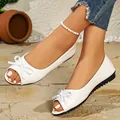 Elegantes bailarinas blancas con puntera abierta y lazo para moda de mujer en exteriores - 35 / Beige