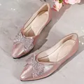Elegant rose gold glitter flat shoes with sparkling bow detail for stylish women's wear - 35 / Bow Rhinestone Flats (A88) / Pink