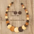 Conjunto de collar y pendientes de madera bohemio con etiquetas de tamaño de producto - Juego de Collar y Pendientes de Madera Vintage (A1) / Café