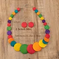 Juego de collar y pendientes bohemios de madera colorida hechos a mano para mujer - Juego de Collar y Pendientes de Disco Arcoíris (A1) / Multicolor