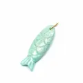 Detail view of a carved Amazonite koi fish pendant with a gold bail on white background. - Pendant Only (No Chain) / Amazonite
