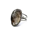 Detail of vintage adjustable ring with natural agate druzy stone in rustic silver setting. - Style 2