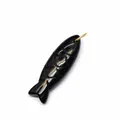 Macro view of hand-carved black natural stone fish pendant with intricate scale details. - Pendant Only (No Chain) / Obsidian