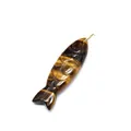 Detailed view of hand-carved tiger's eye stone fish pendant with intricate scales - Pendant Only (No Chain) / Tiger's Eye