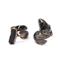 Close-up of vintage feather open rings featuring natural black tourmaline raw stones - Black Tourmaline Style (Style 2) / Adjustable Open