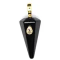 Detailed macro view of black hexagonal conical stone pendant with teardrop crystal inlay - Obsidian