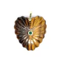 Ciondolo a cuore in pietra occhio di tigre con trama intagliata e inserto in zircone verde - Solo Ciondolo (Senza Catena) / Occhio di tigre
