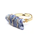 Detail of handmade gold wire wrapped fish-shaped blue natural stone adjustable ring - Fish Shaped Carving (aljylr2064) / Blue Spot Jasper