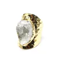 Detailed view of white druzy crystal stone set on a hammered gold-plated wide band - White Crystal