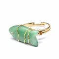 Handmade wire wrapped fish ring with green natural stone and adjustable gold band - Fish Shaped Carving (aljylr2064) / Aventurine Jade