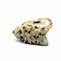 Handmade wire-wrapped fish ring with Dalmatian jasper stone on adjustable band - Fish Shaped Carving (aljylr2064) / Dalmatian Jasper