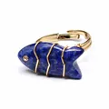 Detailed view of handmade fish-shaped blue stone wire-wrapped adjustable ring for women - Fish Shaped Carving (aljylr2064) / Lapis Lazuli