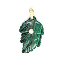 Detailed macro view of a natural malachite leaf pendant with a centered zircon inlay. - Malachite