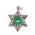 Pendentif hexagramme vintage en cuivre avec détail de cabochon en pierre verte - Agate verte