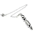 Detailed macro view of silver-tone metal dowsing pendulum with layered gravity design - Silver