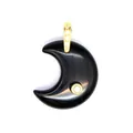 Detailed view of polished black stone crescent moon pendant with gold bail and zircon accents - Obsidian