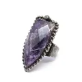 Macro detail of shield-shaped purple amethyst stone on vintage metal ring - Amethyst (Dark)