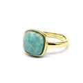 Détail d'une bague ouverte en plaqué or 24 carats avec pierre d'Amazonite naturelle carrée facettée - Amazonite