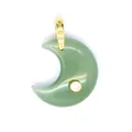 Close-up of a green moon-shaped natural stone pendant with gold zircon inlay. - Aventurine Jade