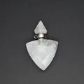 Macro detail of white triangular faceted natural stone essential oil bottle pendant - White Crystal / Silver