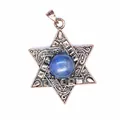 Pendentif étoile de David hexagramme en métal antique avec pierre de lapis-lazuli bleue - Lapis-lazuli