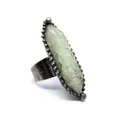 Close-up of vintage oxidized silver ring with long hexagonal green stone detail - Adjustable (aljylr2005) / Prehnite