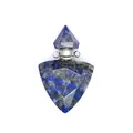 Close-up of a triangular lapis lazuli essential oil bottle pendant with faceted cut - Lapis Lazuli / Silver