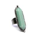 Detail view of a vintage open ring with a green hexagonal natural stone pillar. - Adjustable (aljylr2005) / Aventurine Jade