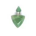 Macro view of green natural stone triangular essential oil bottle pendant with metal neck - Aventurine Jade / Silver
