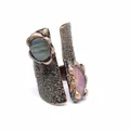 Macro detail showing the rustic texture of a vintage medieval style open ring with ruby stone - Style 4-Bronze Labradorite Ruby