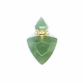 Detail shot of a triangular faceted green aventurine stone essential oil bottle pendant - Aventurine Jade / Gold