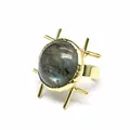 Close-up of vintage medieval style ring with natural labradorite stone in gold setting - Style 1-Gold Labradorite Starburst