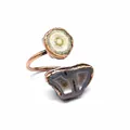 Detailed view of vintage copper open ring with natural agate stone slices - Style 7-Bronze Agate Geode