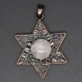 Vintage bronze Star of David pendant with a round natural white crystal stone detail - Rose Quartz