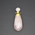 Macro view of teardrop faceted rose quartz essential oil bottle pendant with gold hardware - Rose Quartz-Gold