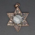 Vintage Hexagram pendant with natural gemstone center macro detail view - White Crystal