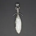 Detail view of a vintage sword pendant with faceted white crystal stone inlay. - White Crystal